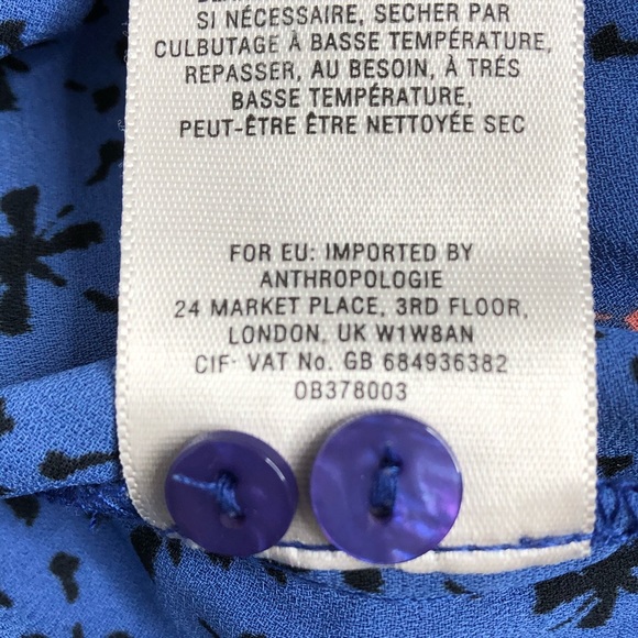 Maeve Blue Faux Wrap Pattern Blouse 0 - Picture 5 of 8